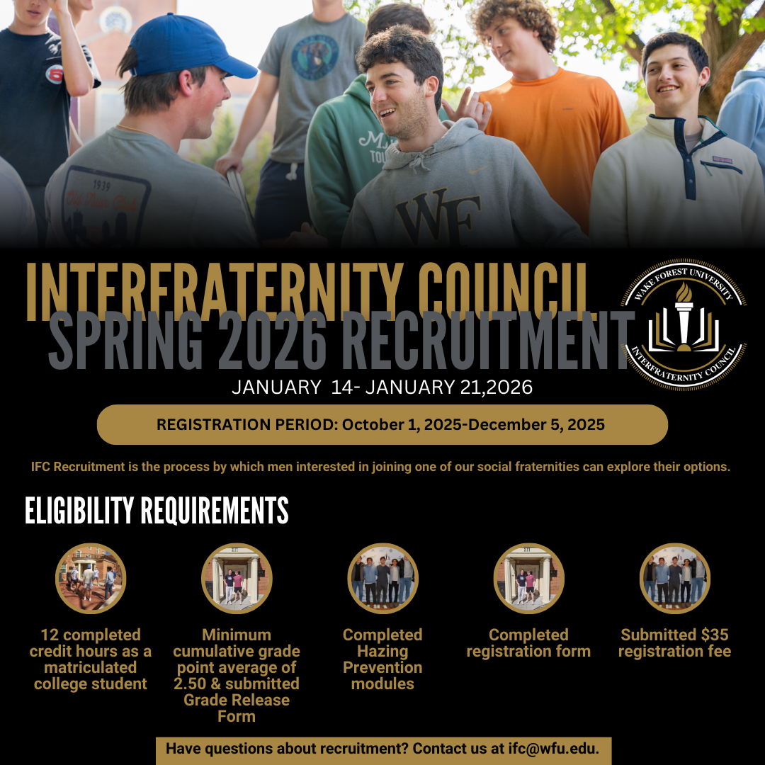 Interfraternity Council registration is open for Spring 2026 recruitment; see flyer