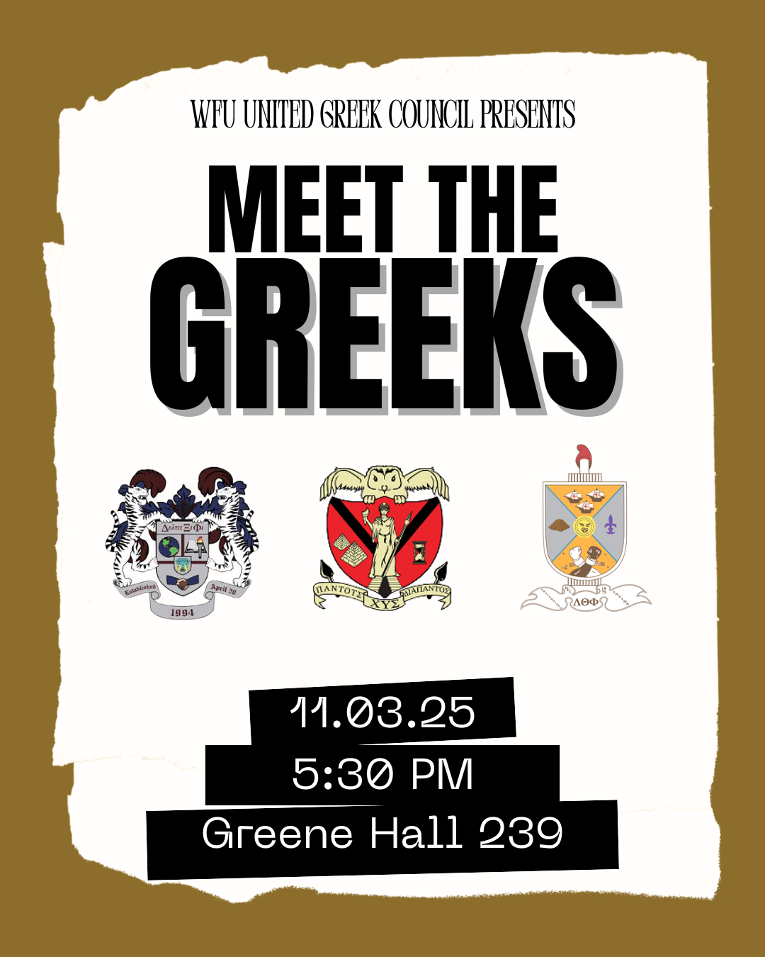 Meet the Greeks event 11.3.25 5:30 pm Greene Hall 239