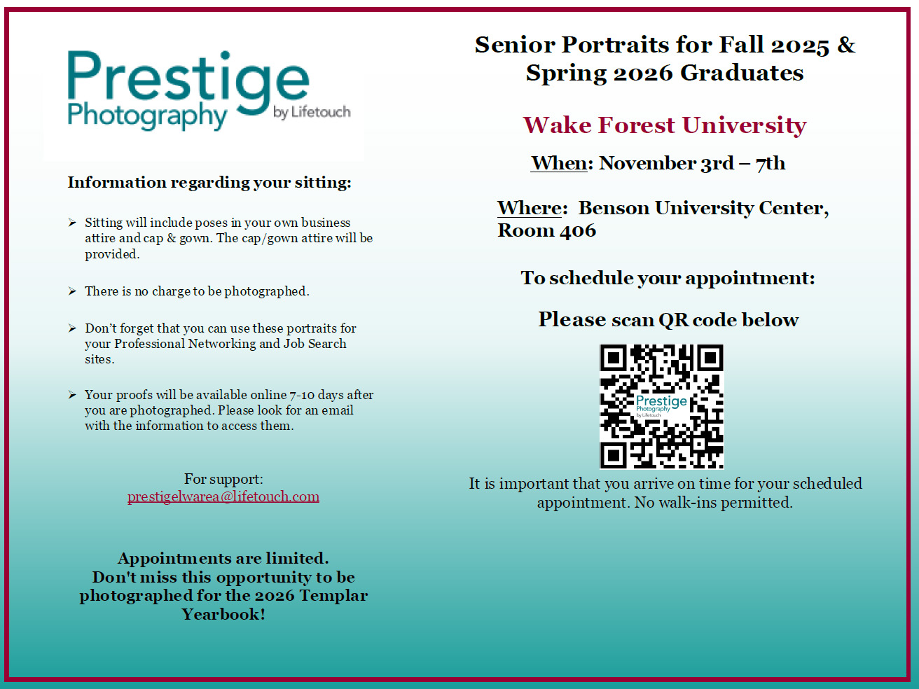 Flyer to sign up for senior portraits Nov.3-7, 2025