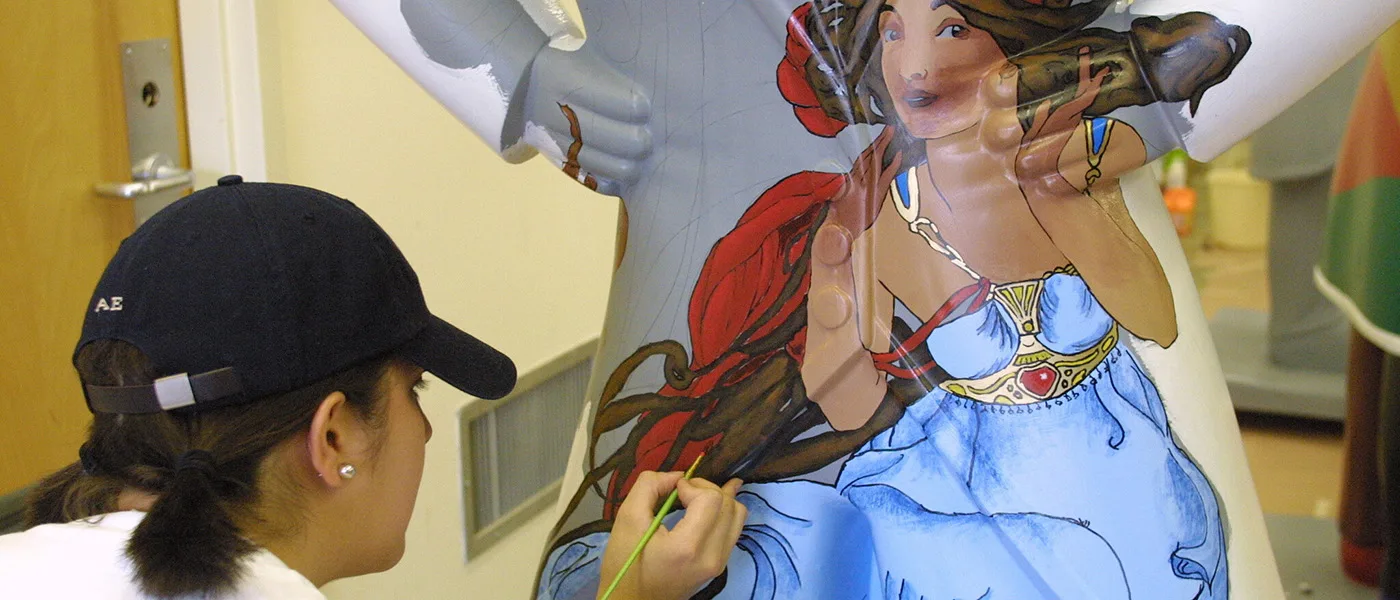 Closeup of painting of the Mucha Deacon