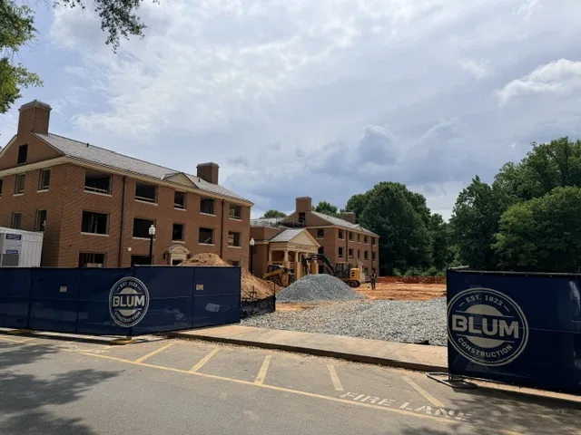 A view towards Babcock hall 6.26.26. Windows are being replaced and the courtyard is being dug up and refinished