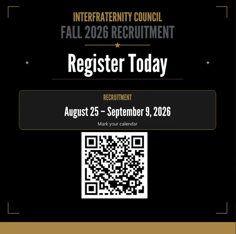 QR code for fall 2026 fraternity registration for current students (sophomores-seniors, but not first-years)