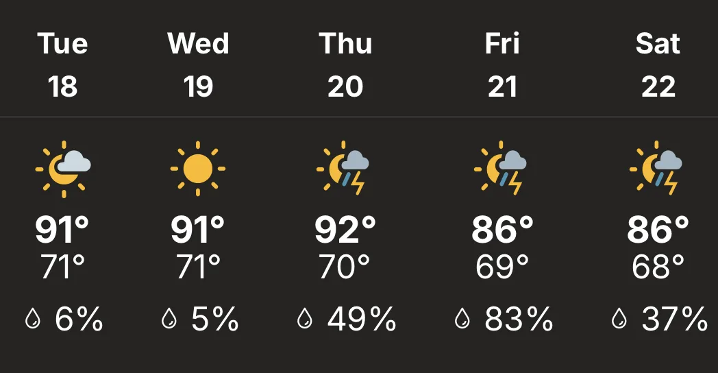 Weather forecast August 18-22, 2026