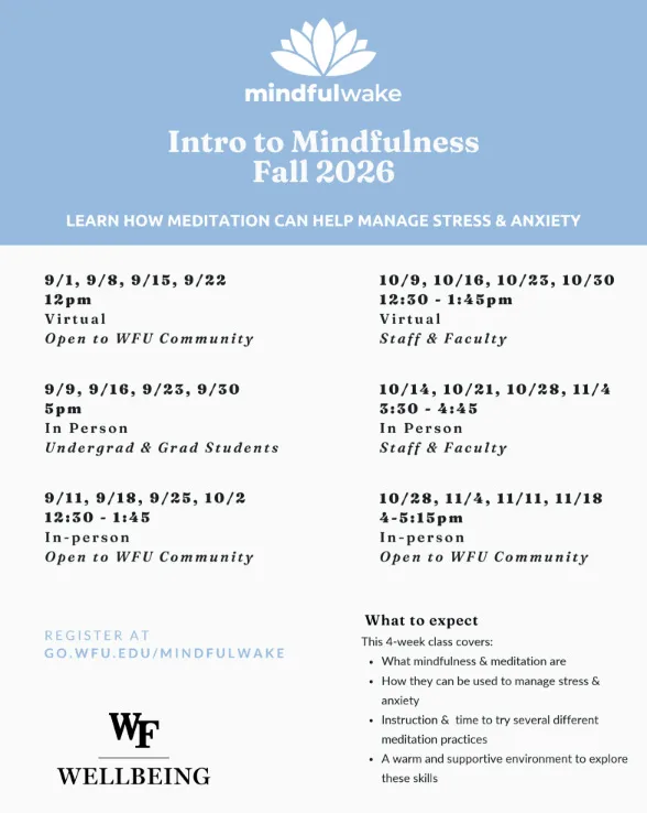 Fall 2016 Intro to Mindfulness class flyer