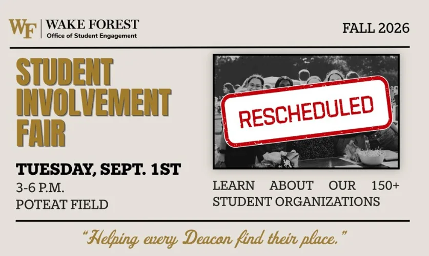 Rescheduled date for 2026 Fall Involvement Fair - now Sept. 1
