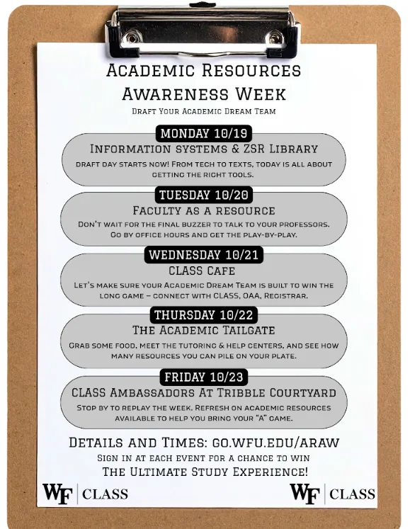Academic Resources Awareness Week Oct. 19-23, 2026 flyer