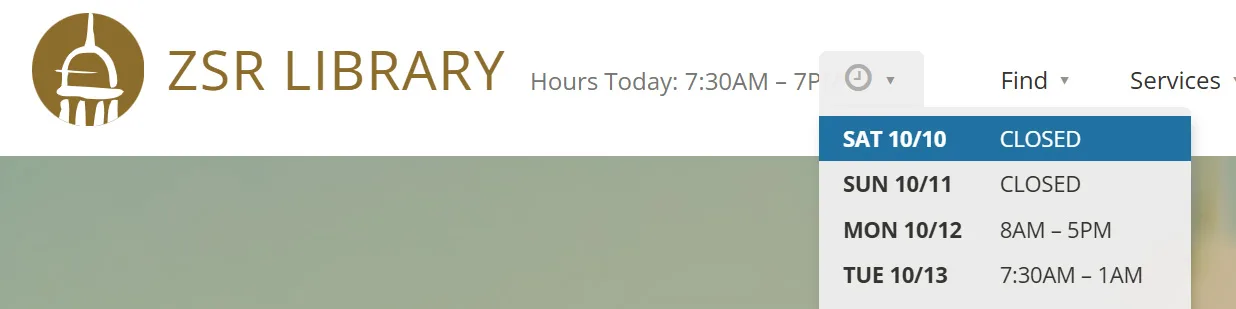 ZSR will be closed 10/10-11/26 during fall break