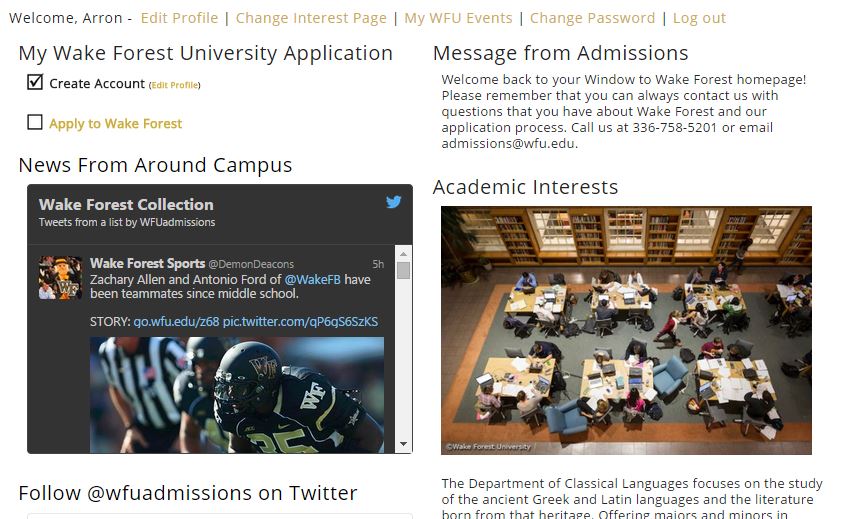 Early Decision Applicants Check Your Window to Wake Forest Page for Application Status