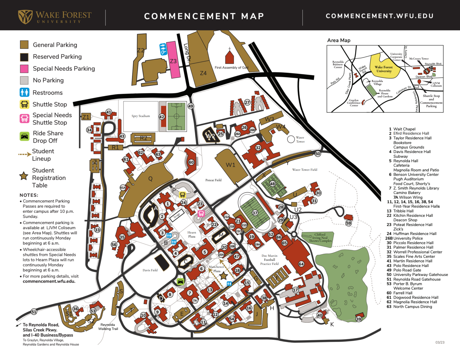 Parking & Arrival Information | Commencement | Wake Forest University