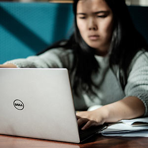 Student using a laptop