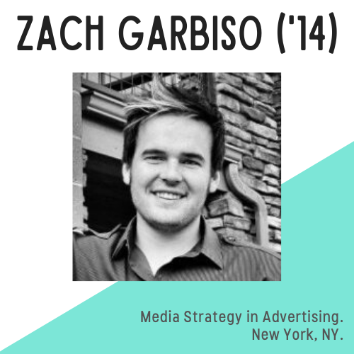 Zach Garbiso headshot, text reads: media strategy in advertising, New York, NY