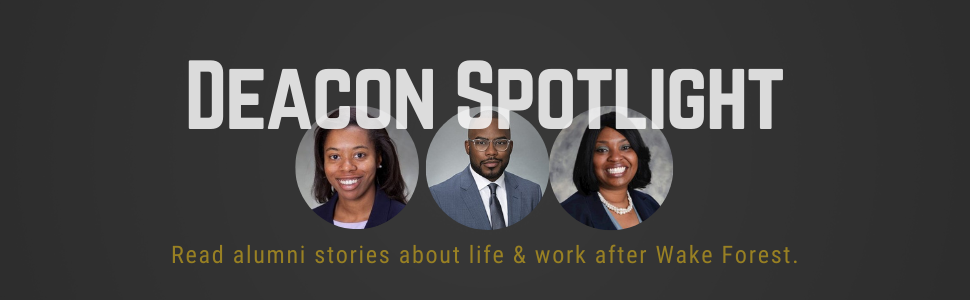 Deacon Spotlight stories, image is of three alumni