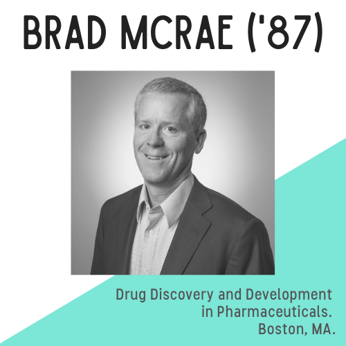 Headshot of Brad McRae with text that reads: drug discovery and development in pharmaceuticals. Boston, MA