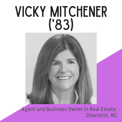 Headshot of Vicky Mitchener, with text that reads: Agent and business owner in real estate, Charlotte, NC.