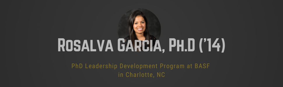 Black rectangle with circle headshot of Rosa Garcia