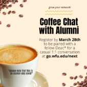 April Coffee Chat with Alumni, Register by March 28th, 2025