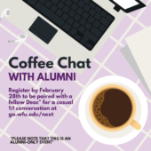 March Coffee Chat with Alumni, Register by Friday, February 28th, 2025