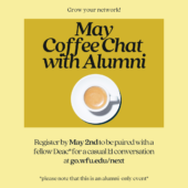 May Coffee Chat with Alumni, Register by May 2nd