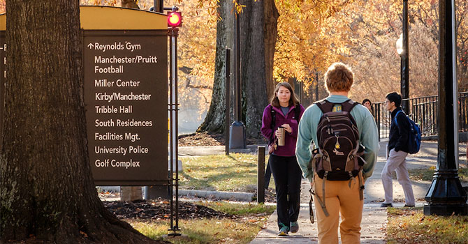 Students walking across campus