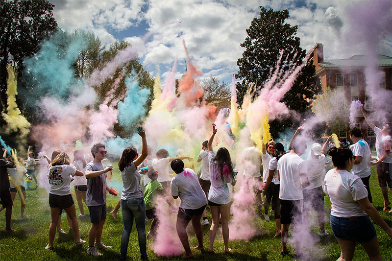 Students participate in Holi at Wake Forest.