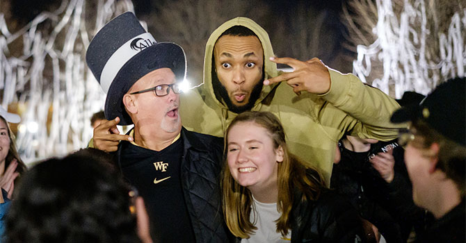 Wake Forest students roll the quad