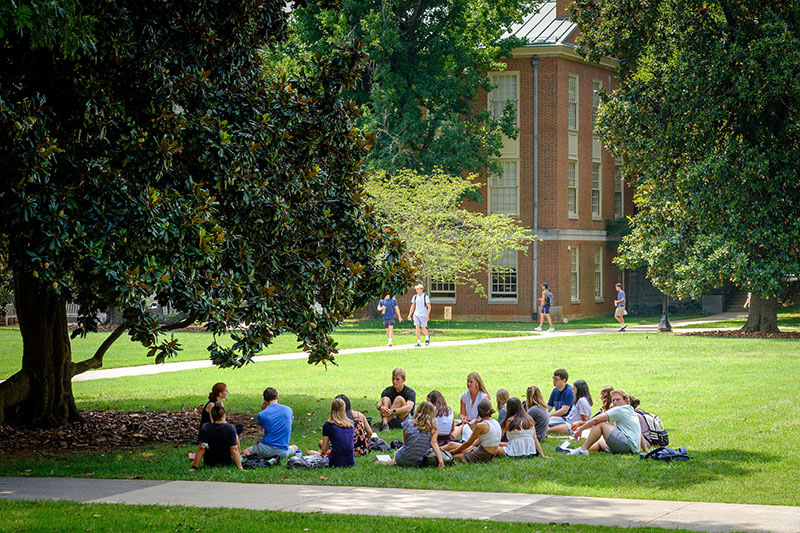 A class is held on the campus of Wake Forest University.