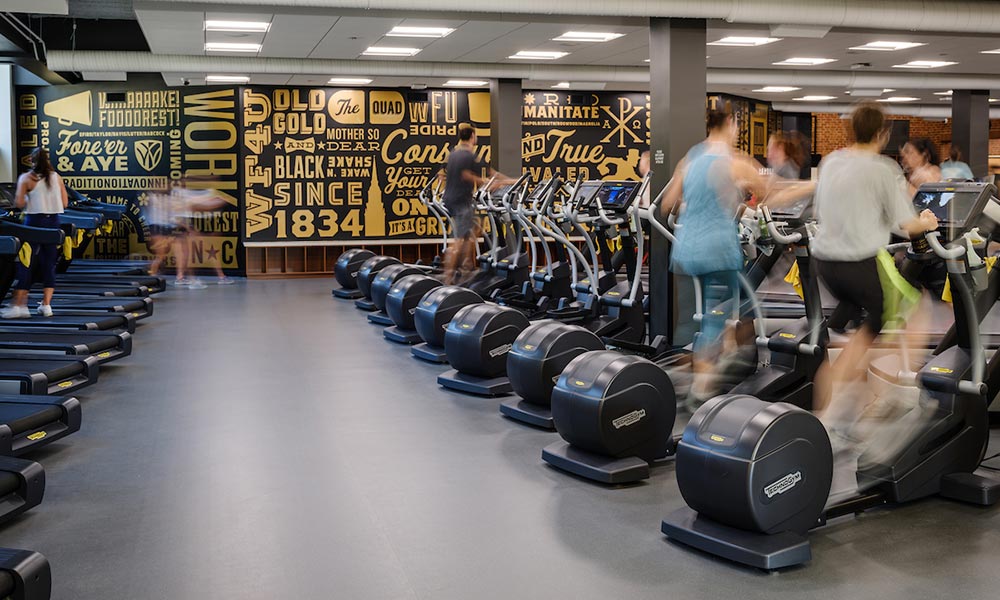 Graphic artwork covers the walls in the newly renovated Reynolds Gym