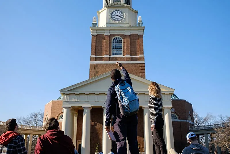 Wake Forest art students work on a detailed architectural analysis of Wait Chapel for their World Architecture class