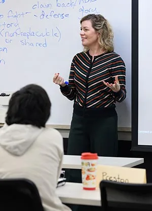 A Wake Forest professor teaches an undergraduate class.