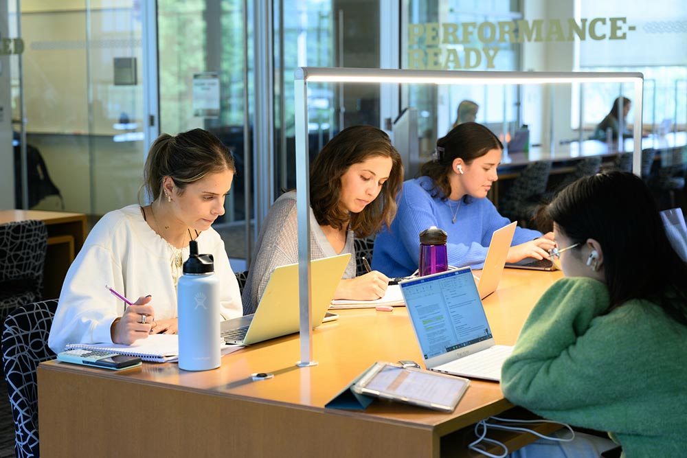 Business students studying in Farrell Hall