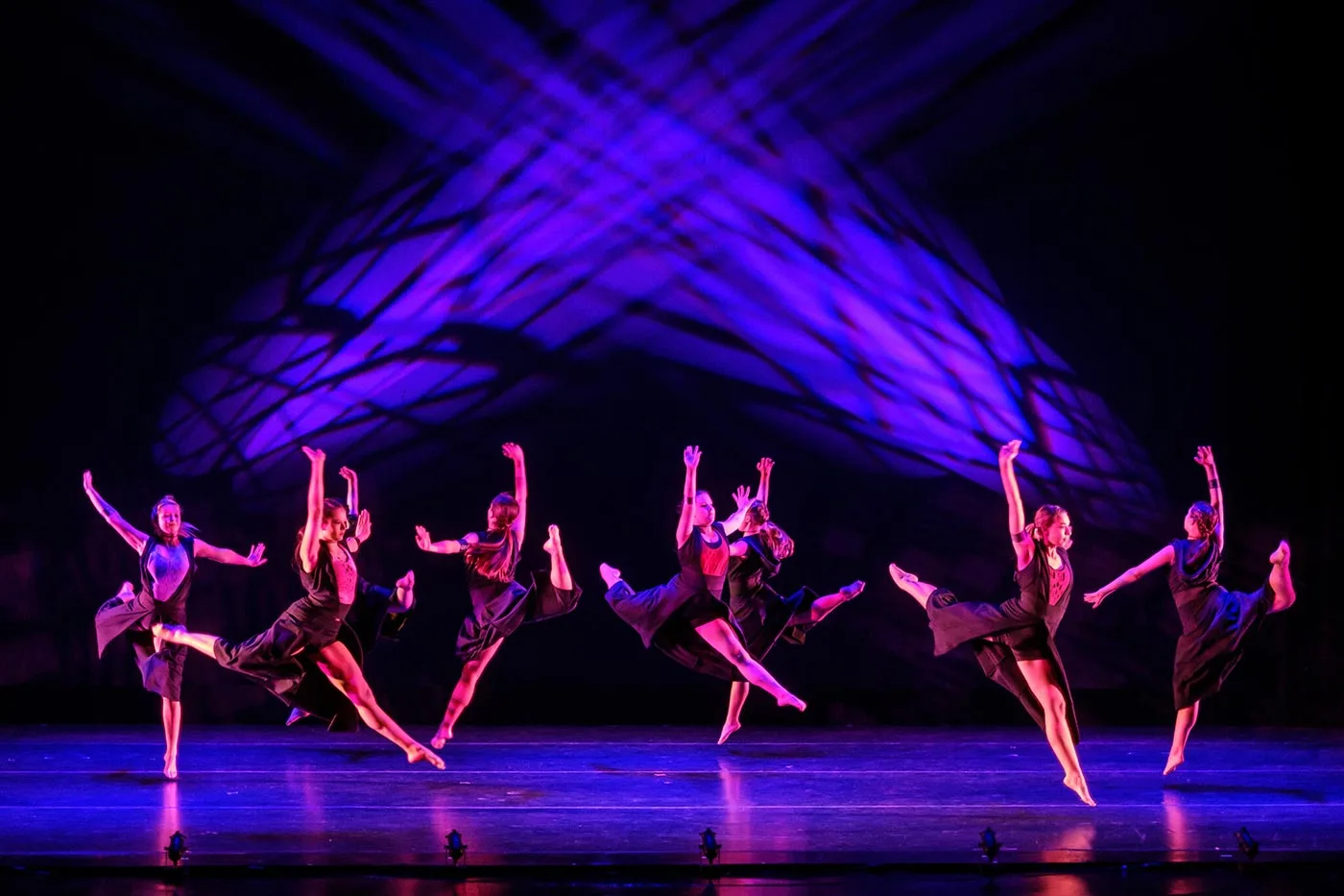 Wake Forest dance students rehearse the fall dance recital on the Tedford Stage in the Scales Fine Arts Center.