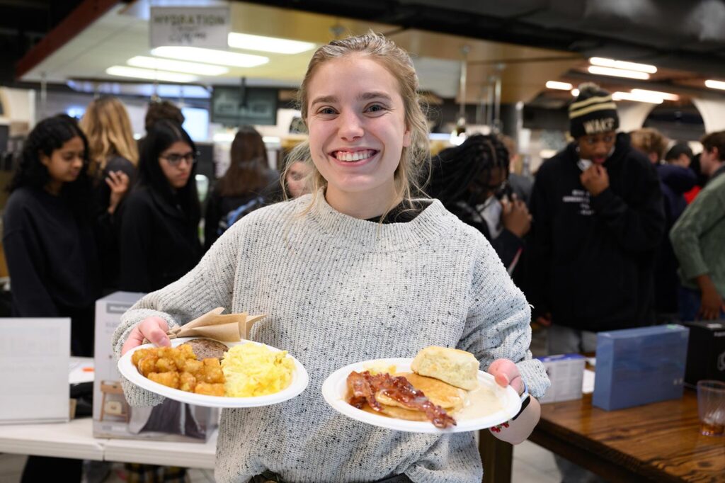 Wake Forest University students enjoy Late Night Breakfast at The Pit.