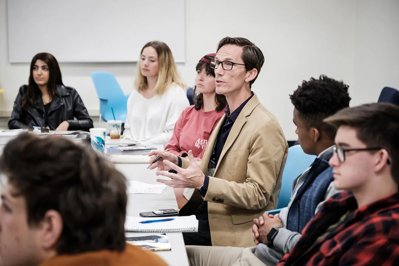 Wake Forest professor of English Carter Smith teaches a seminar class.
