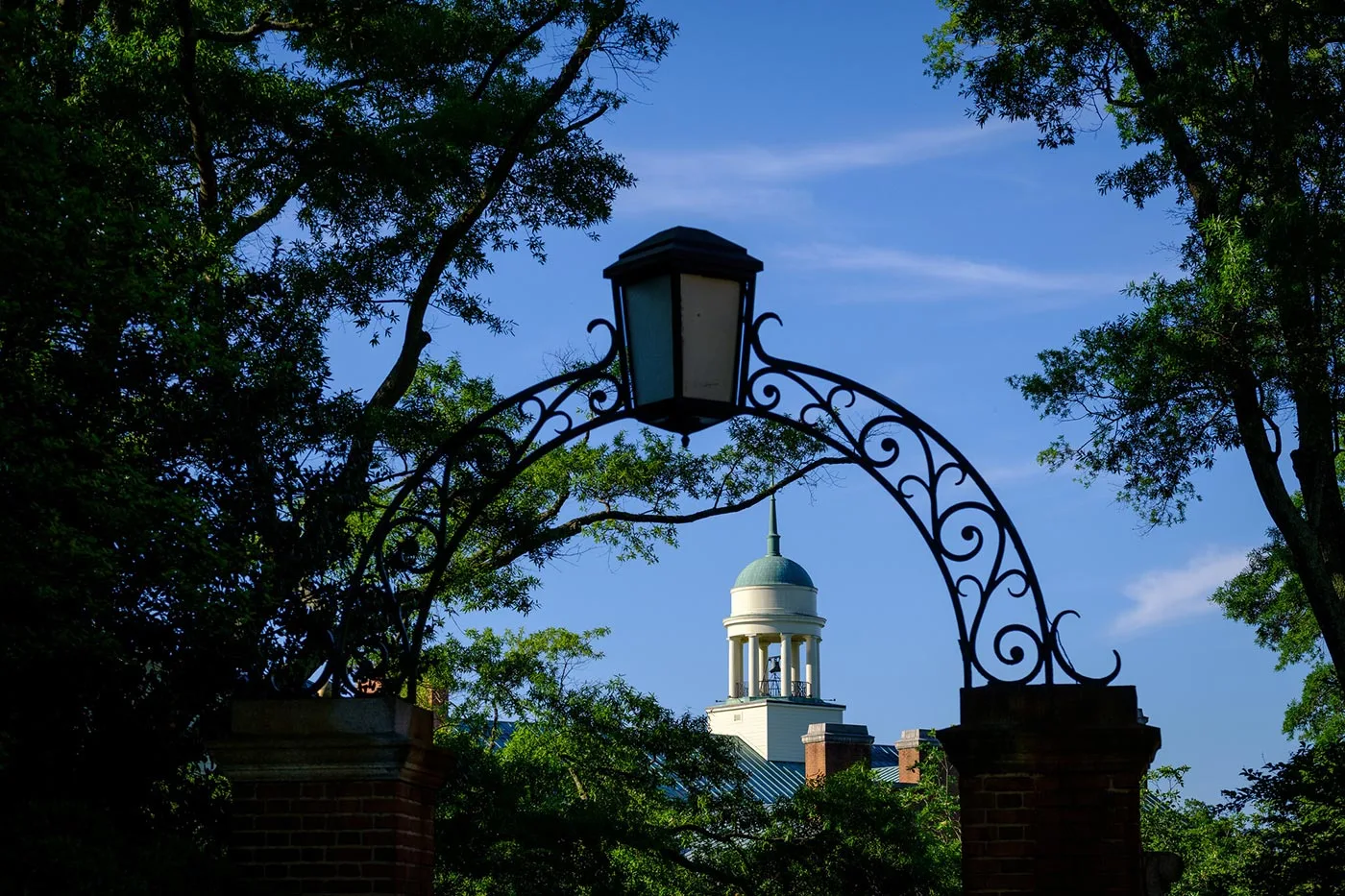 Archway frames the cupola on the Z. Smith Reynolds Library in the background.