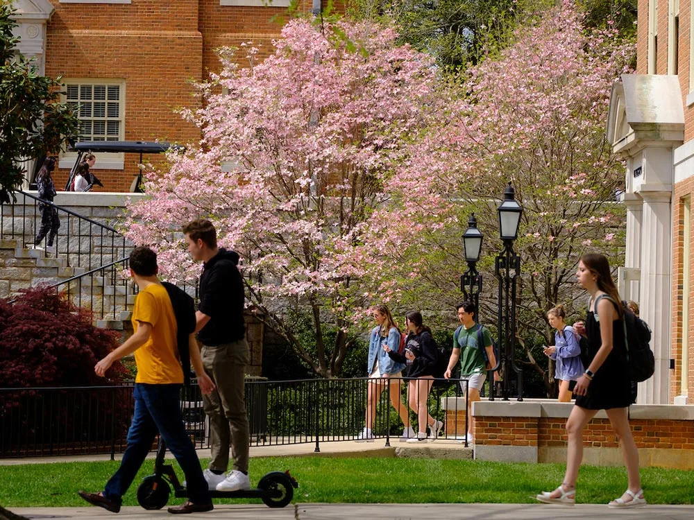 Students on campus in-between classes