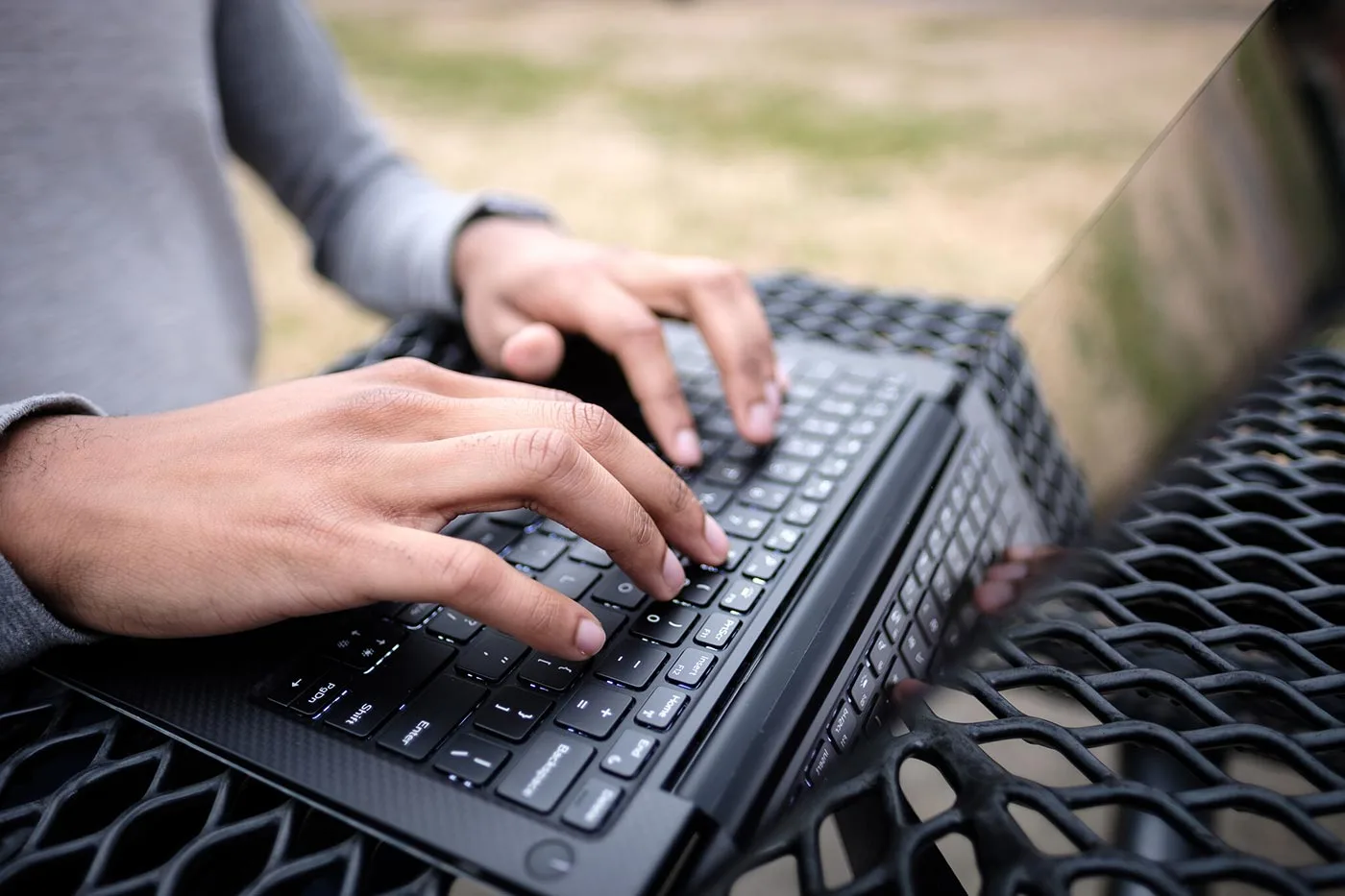 Student using a laptop