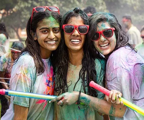 Students participating in Holi
