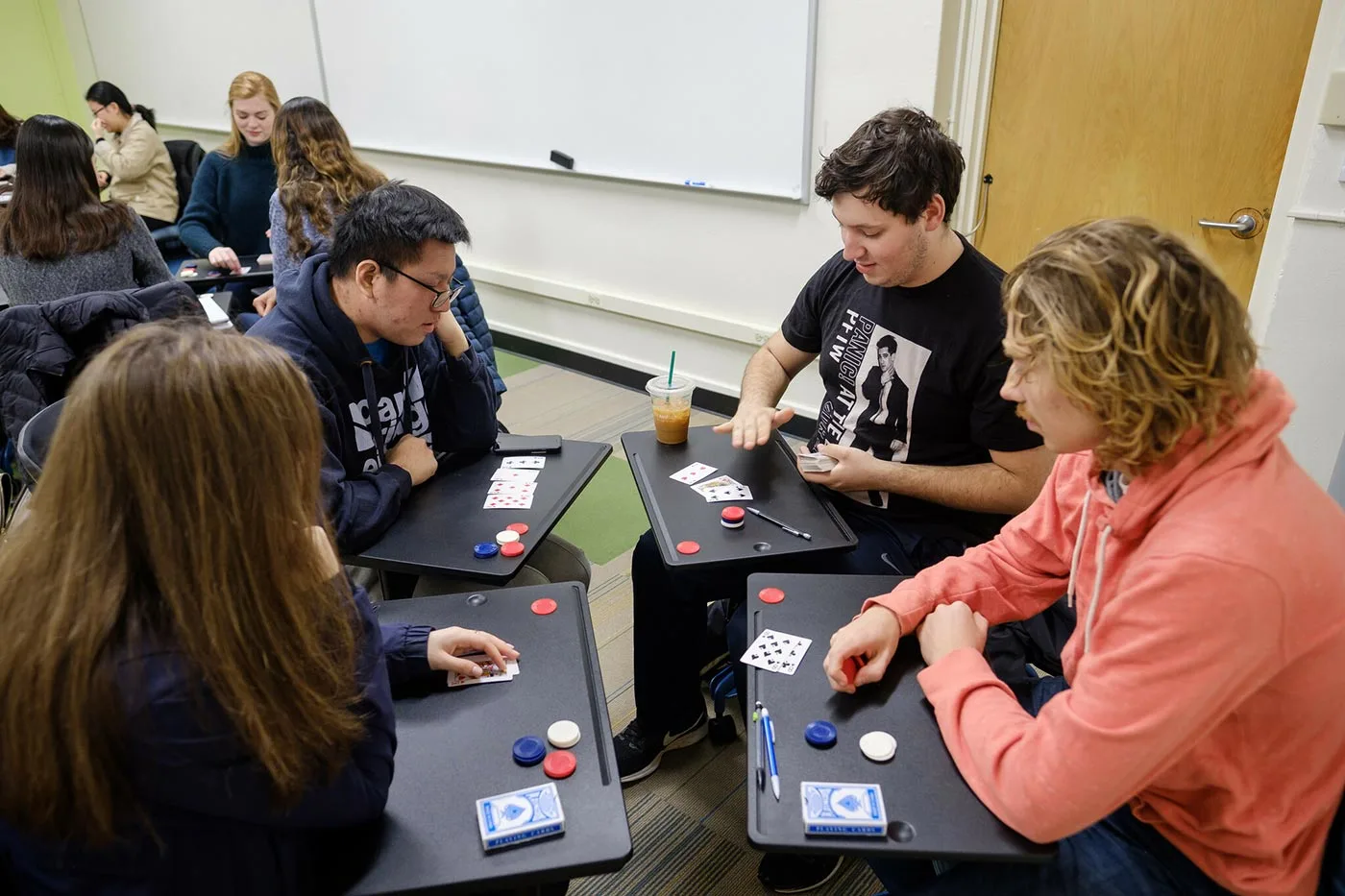 Students learn how to count cards in blackjack, part of the probability curriculum in Mathematical Puzzles and Games.