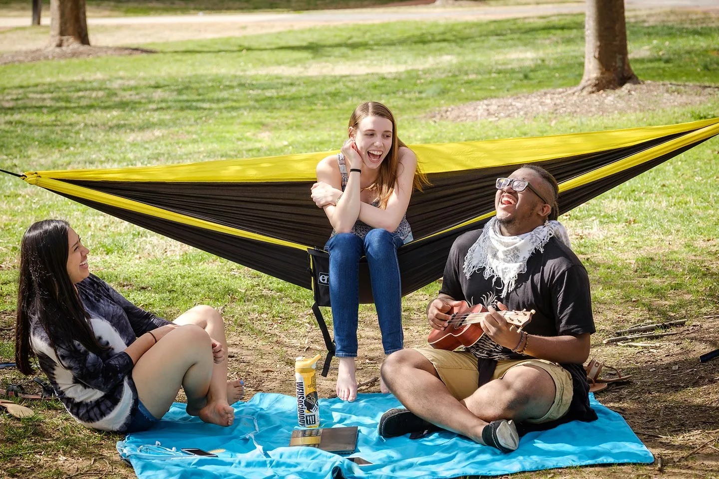 Wake Forest students relaxing and having fun on Davis Field