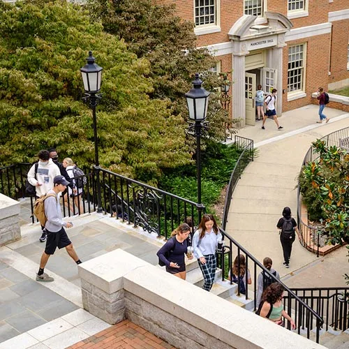 Students walking across campus inbetween classes.