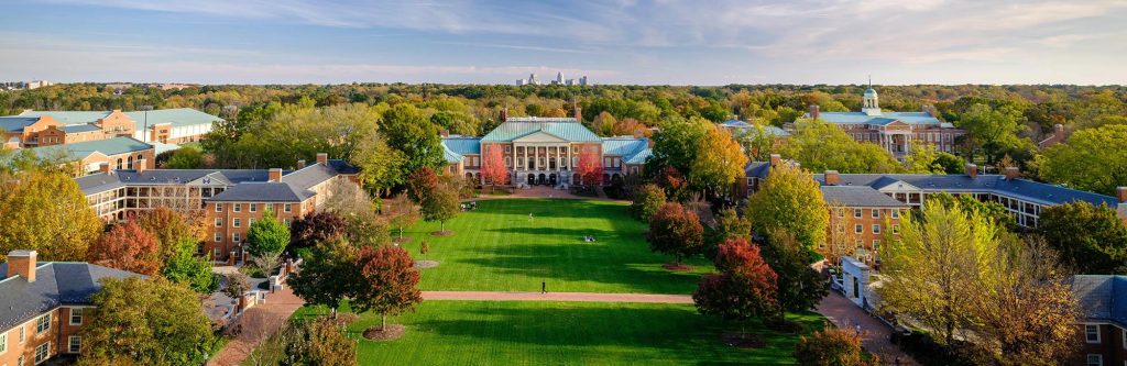 Birds-eye view of Hearn Plaza, located on the Wake Forest University Reynolda Campus.