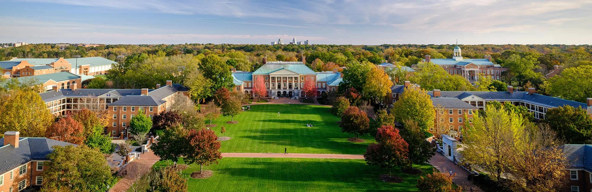 Birds-eye view of Hearn Plaza, located on the Wake Forest University Reynolda Campus.