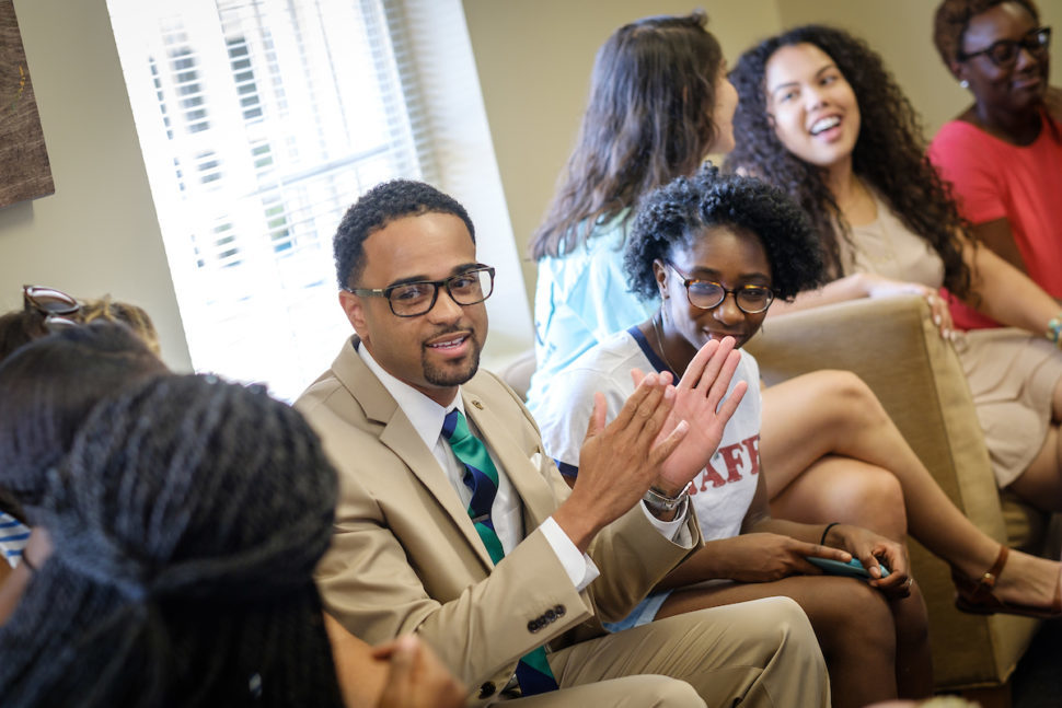 Image of Dr. Jonathan McElderry speaking to students at the Intercultural Center.