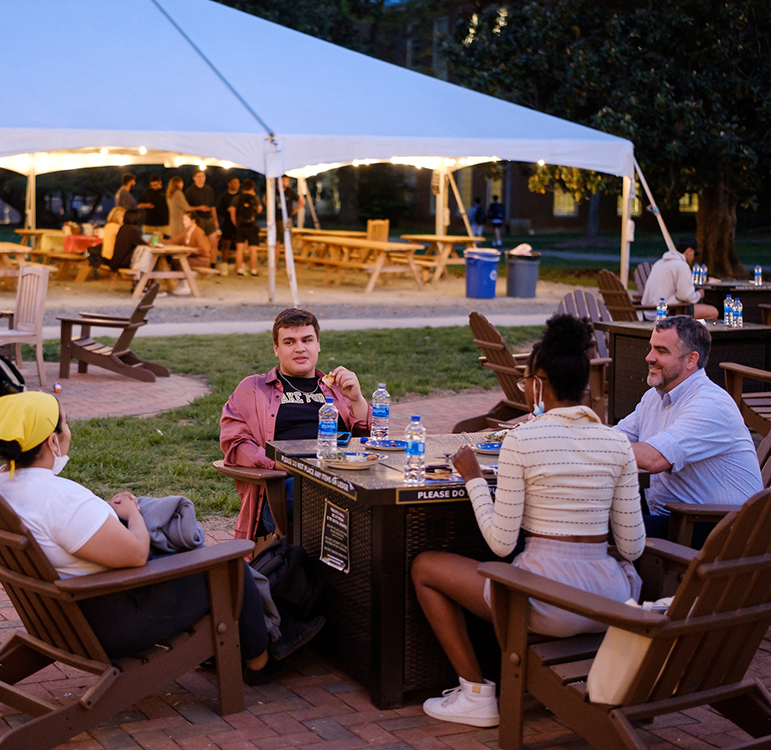 Community members interact at an event on Manchester Plaza at WFU