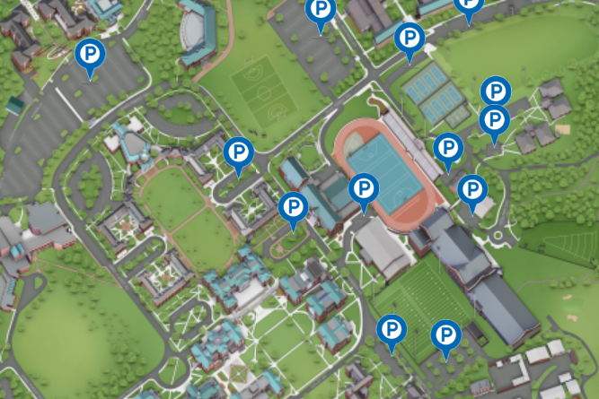 screenshot of student parking from the interactive campus map