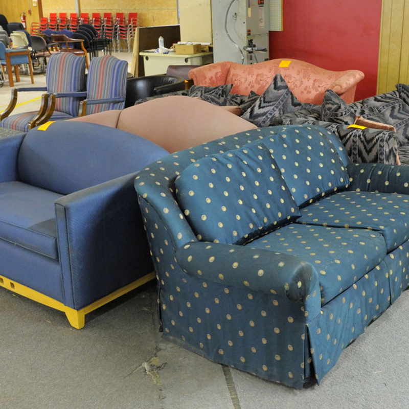 couches and armchairs in the surplus warehouse
