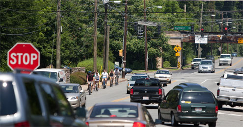 Students and professors bike to a downtown Winston-Salem farmer's market. In Nicaragua, they'll be looking at how the environment people live in affects their food choices and exercise options.