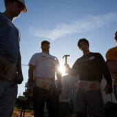 Members of the baseball team pitch in on Saturday, day 4 of the four-day Deacon Blitz to build a Habitat for Humanity house.