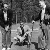 Arnold Palmer (left) and his best friend, Buddy Worsham (right), under the watchful eyes of their coach, Johnny Johnston.