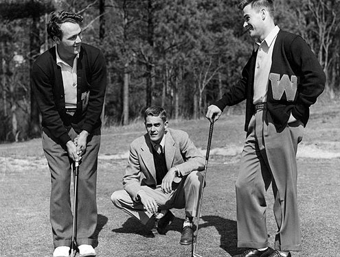 Arnold Palmer (left) and his best friend, Buddy Worsham (right), under the watchful eyes of their coach, Johnny Johnston.